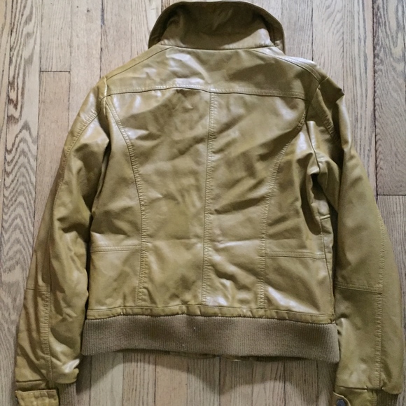 SALE: Mustard Yellow Faux Leather Bomber Jacket - Picture 2 of 5